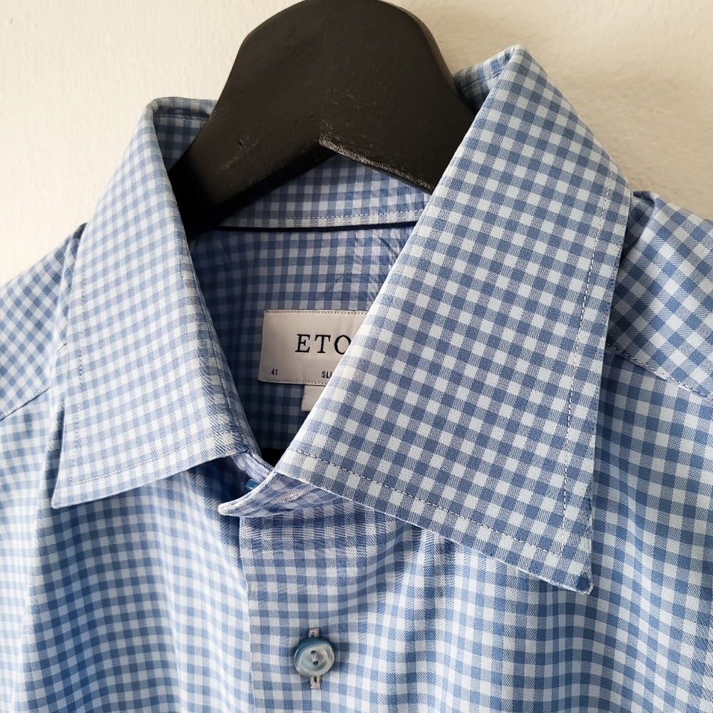 Eton Slim Fit 41x16 Blue Check 100% Cotton Dress Shirt